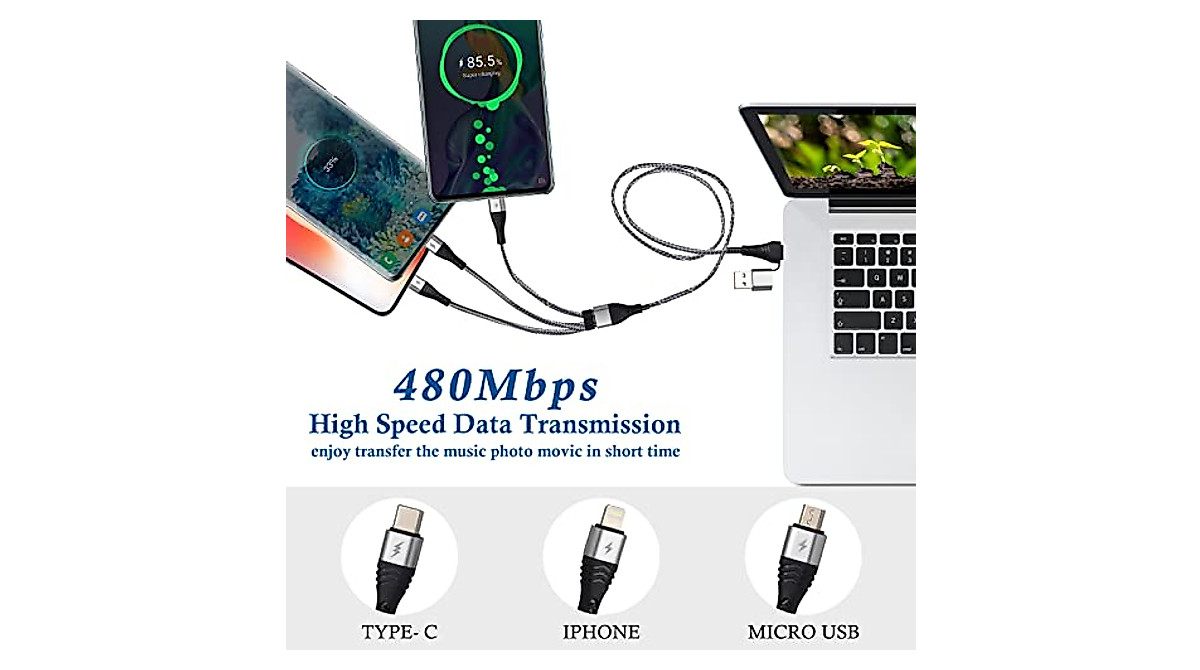 USB C Multi Charging Cable 4FT with Fast 5A Charging & Universal Connectors