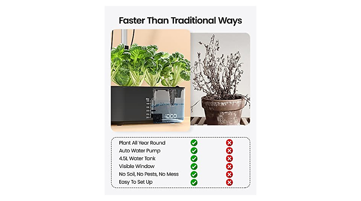 iDOO Hydroponic Growing System - 10 Pods with LED Grow Light