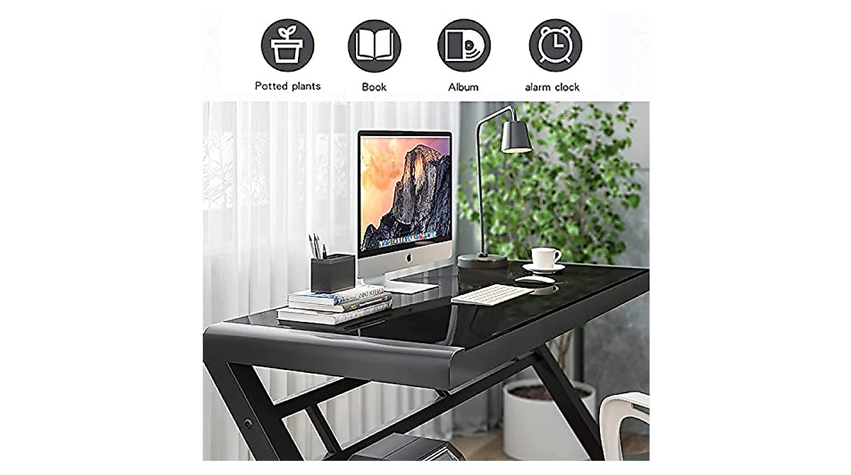Buy SAMERY 55 Inch Modern Black Glass Computer Desk