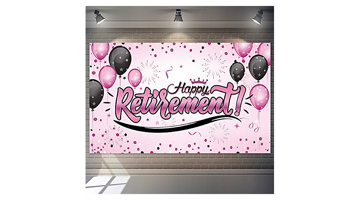 Happy Retirement Party Banner - Pink, Black & Gold Photo Backdrop