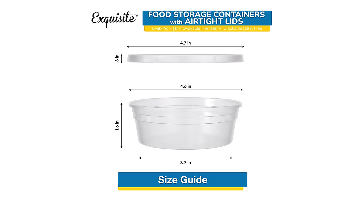 Exquisite 8 oz Plastic Containers - 48 Pack, Leak Resistant