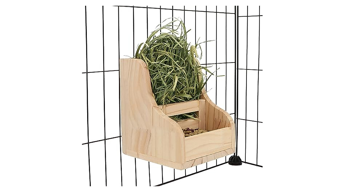 Rabbit Hay Feeder - 2 in 1 Wooden Manger for Pets