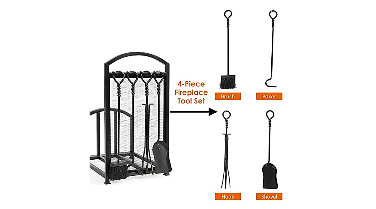 Tangkula Firewood Log Rack with Tools Set for Indoor & Outdoor Use