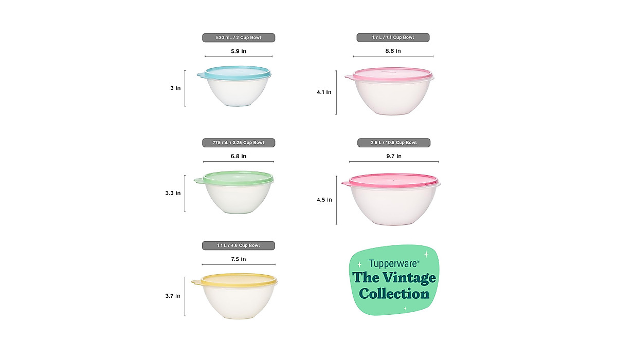 Tupperware Heritage Collection - Juego De Recipientes De Almacenamiento De Alimentos De 16 Piezas En Color Verde Vintage, Apto Para Lavavajillas Y Libre De BPA (8 Recipientes, 8 Tapas