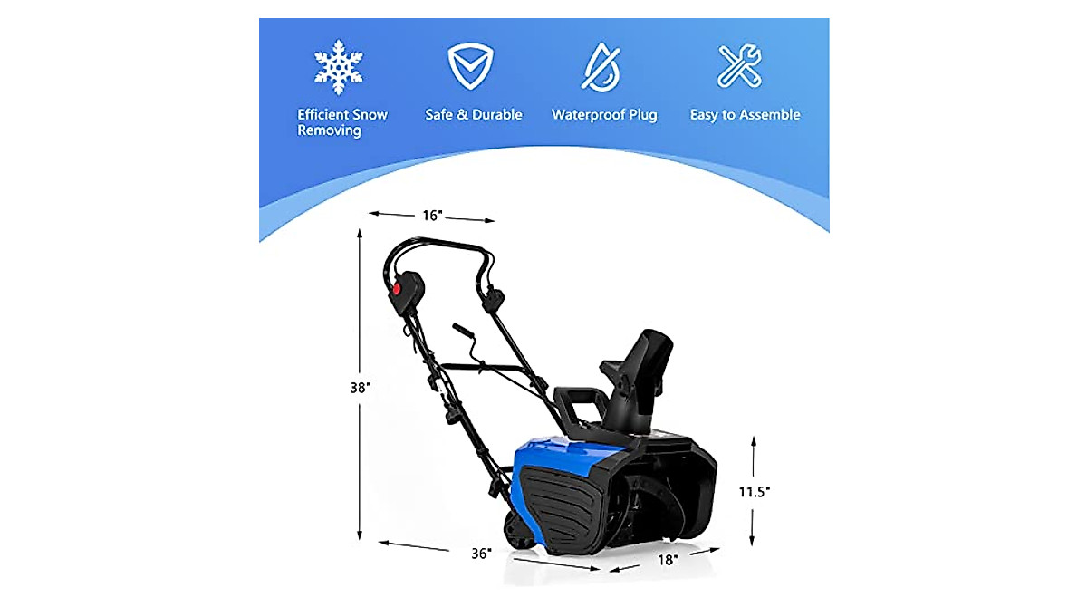 GYMAX Electric Snow Thrower 18-Inch Power Snow Blower 15Amp Corded