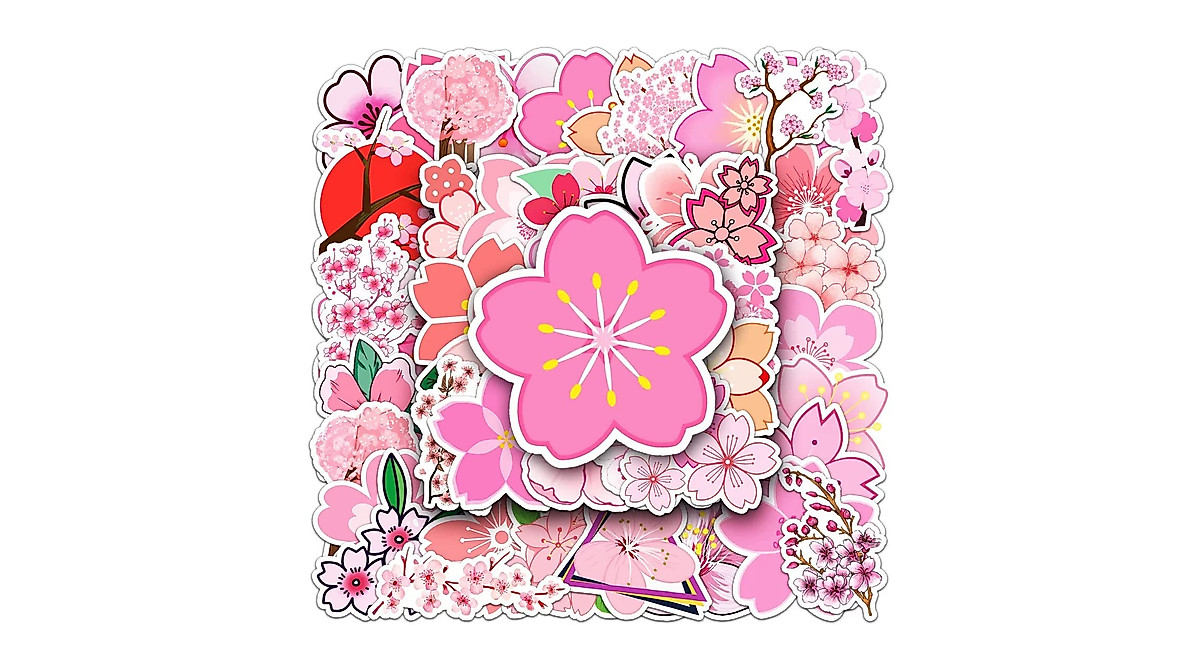 50 Cherry Blossom Stickers Waterproof Vinyl for Scrapbooking & More