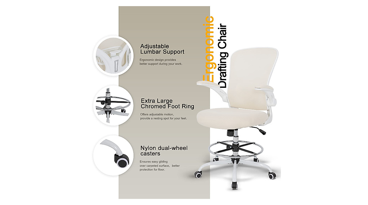 Ergonomic Drafting Chair Beiges for Office & Home | Adjustable ...
