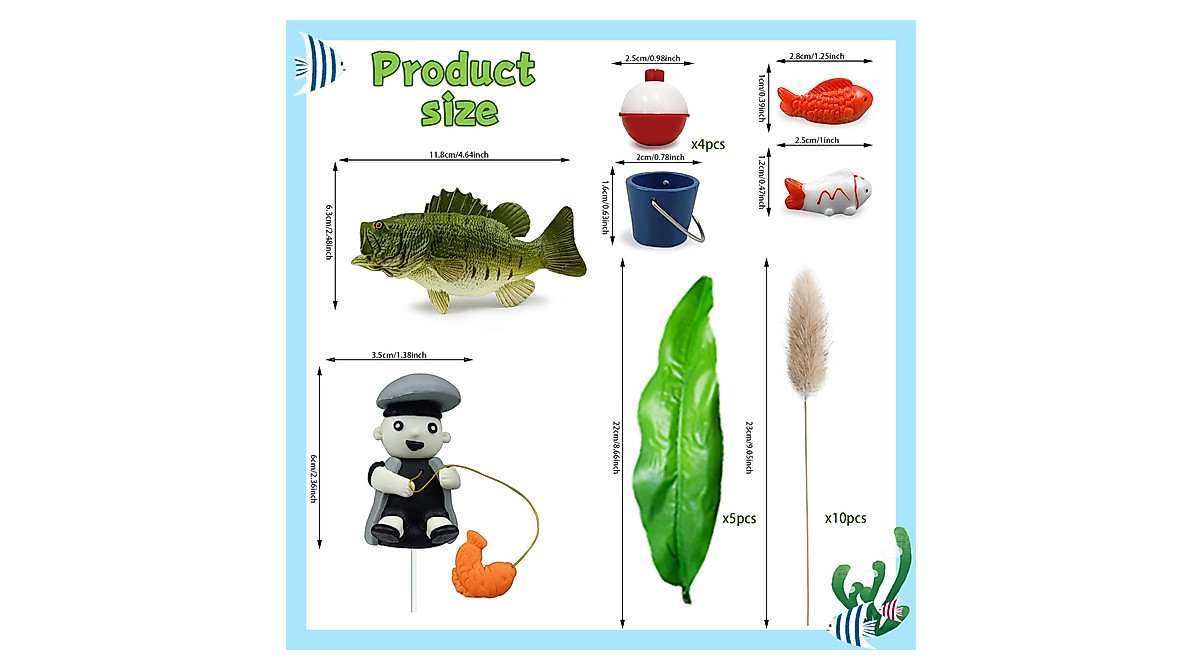 24PCS Fishing Cake Topper Set for Birthday Parties