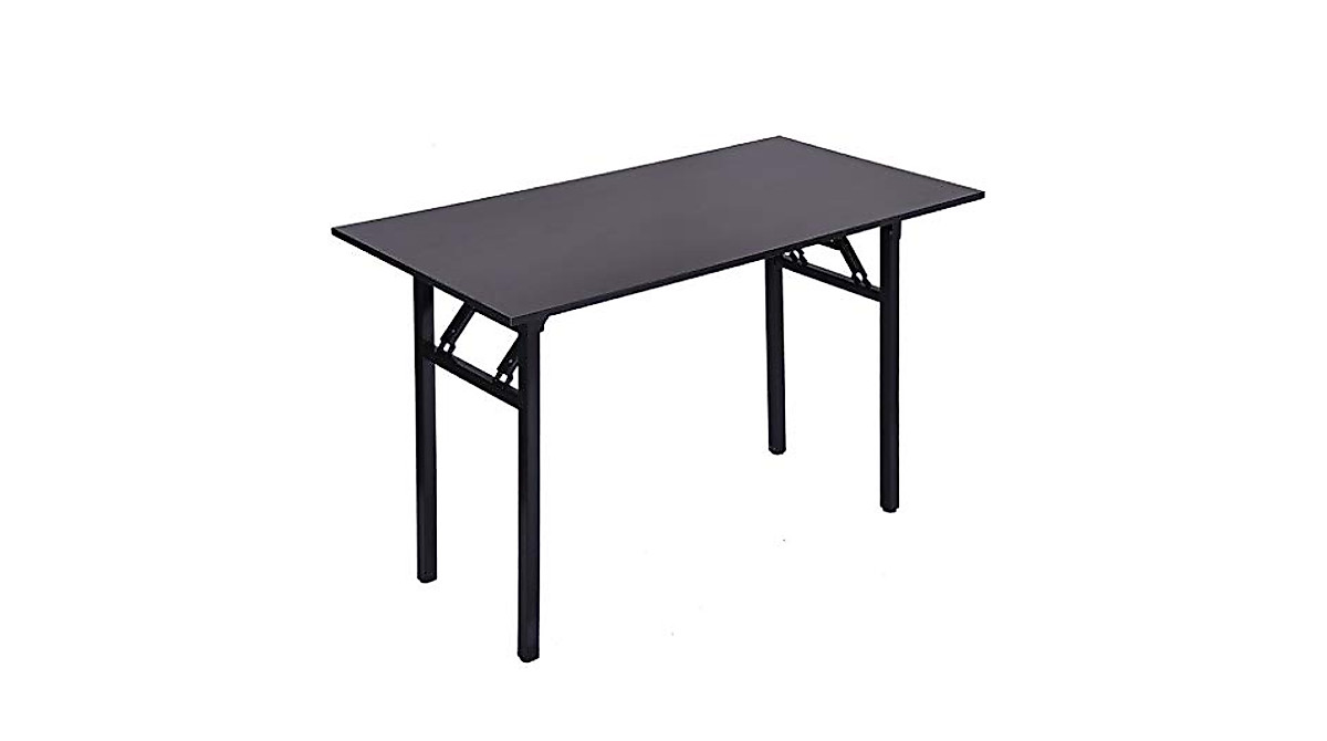 Folding Computer Desk - No Assembly, Compact & Stable Black Walnut
