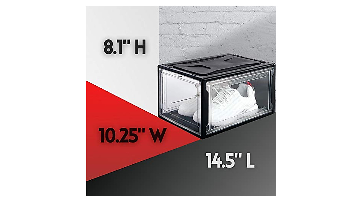 Stylish Black Drop Front Shoe Box - 3 Pack Storage