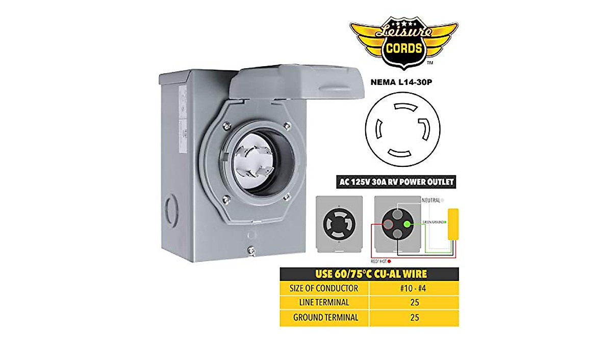 Leisure Cords 30 Amp Power Inlet Box for Generators