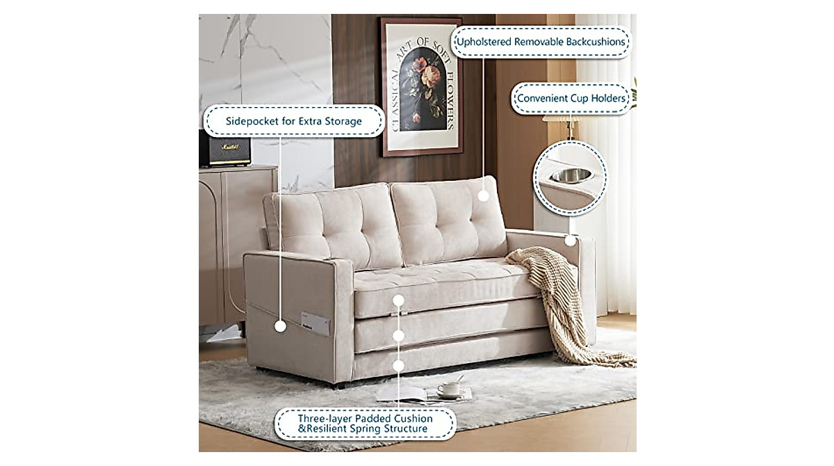 VINGLI 64-Inch Futon Sofa Bed - Convertible Couch for Living & Bedroom