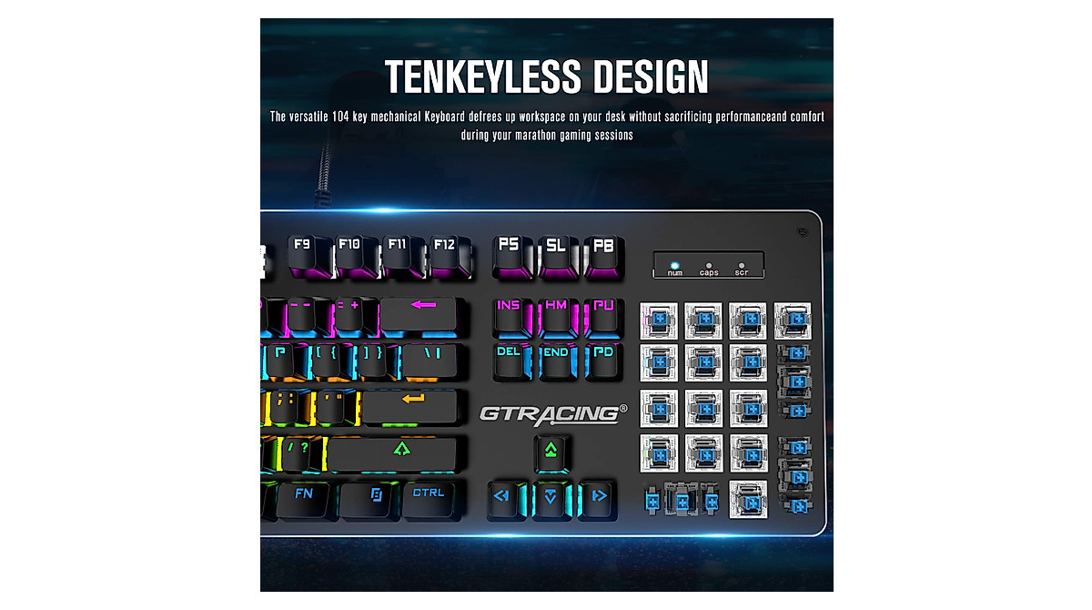 GTRACING Mechanical Gaming Keyboard with RGB Backlit, 104 Keys