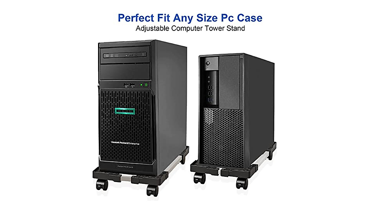Deston Computer Tower Stand - Mobile Adjustable CPU Cart for Home & Office