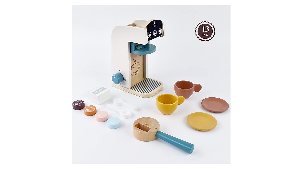 PairPear Kids Wooden Coffee Maker Toy - Fun & Safe Playset