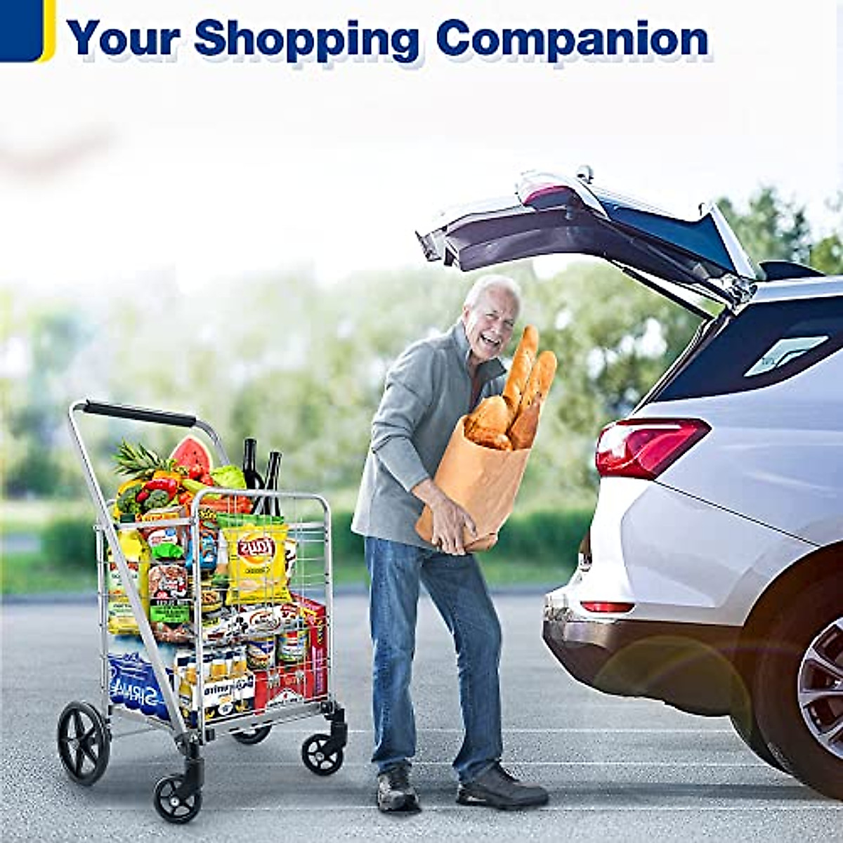 Jumbo Folding Shopping Cart - Versatile 156L Utility Cart for Groceries