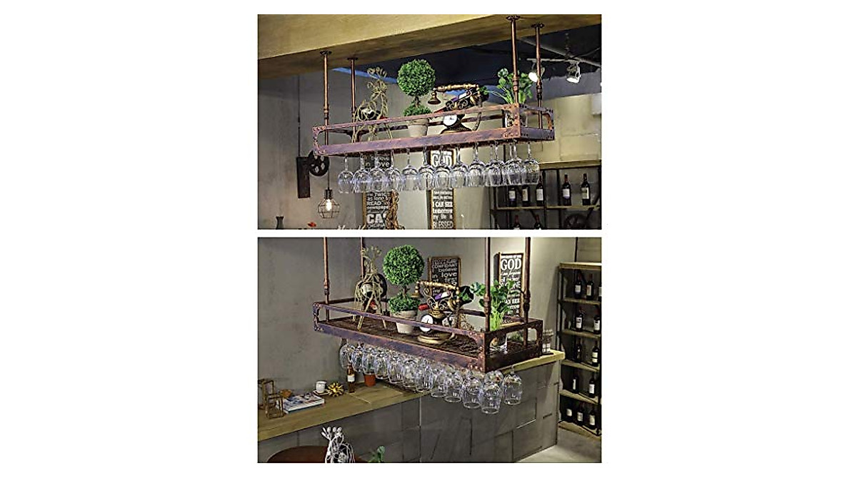 FIZDI Floating Bar Unit & Ceiling Wine Rack - Industrial Style