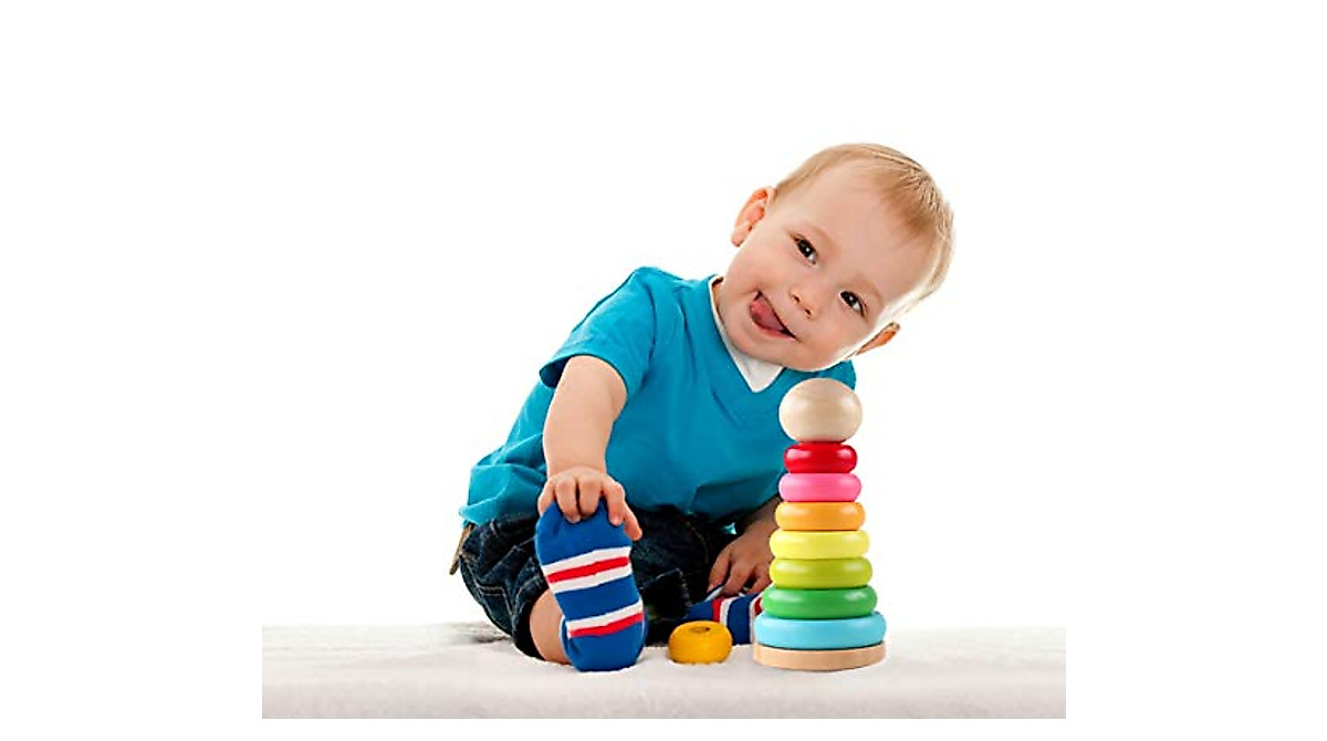 GEMEM Wooden Rainbow Stacking Rings for Toddlers