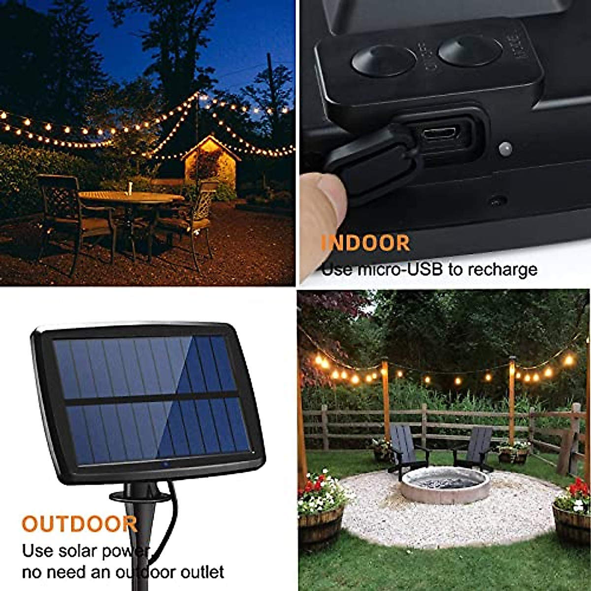 Outdoor Solar String Lights - 12 Vintage Edison Bulbs for Cozy Ambience
