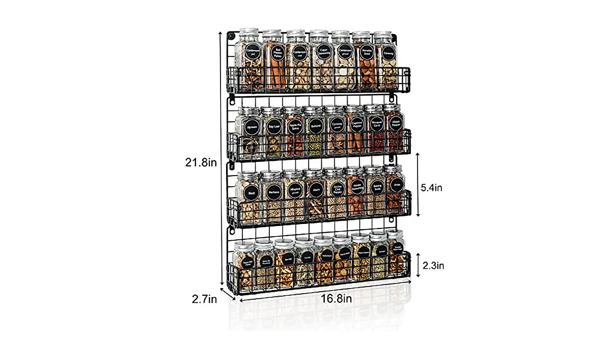 Wall Mounted Spice Rack Organizer - 4-Tier Stackable Storage