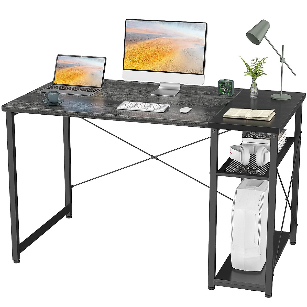Homfio 40-Inch Office Desk with Shelves | Modern Study & Gaming Table