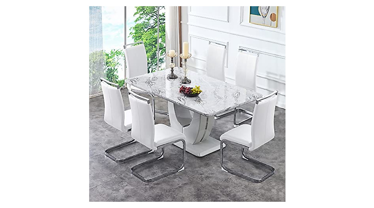 Hohoedc 63" Modern Marble Dining Table Set for 6-8