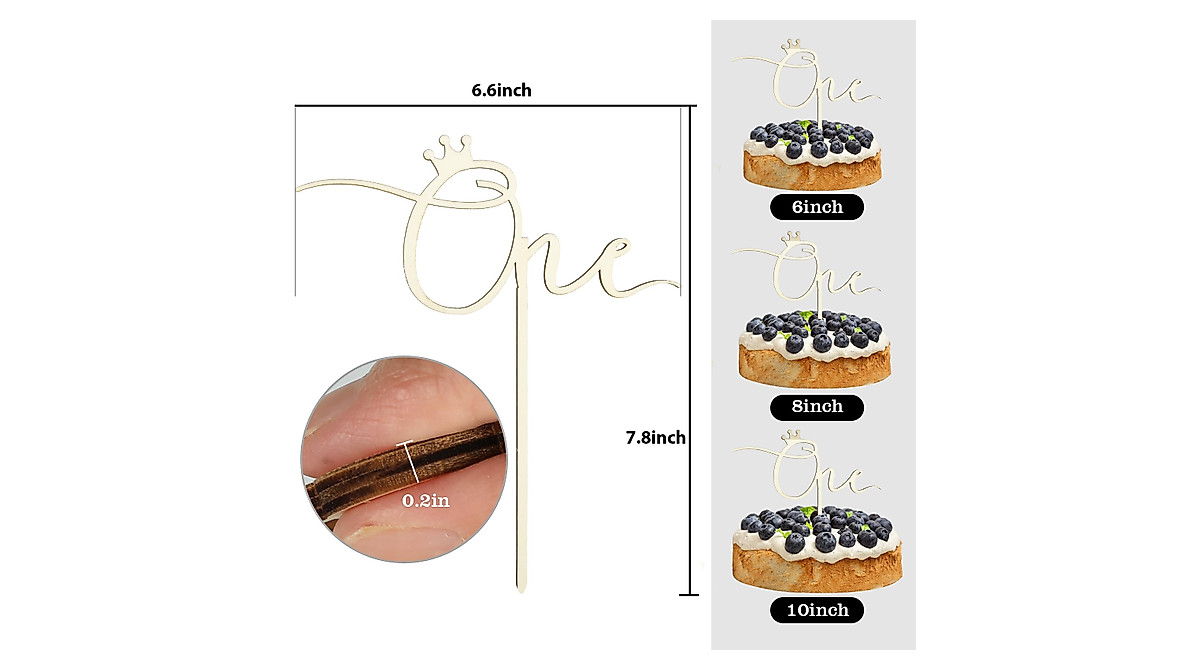 CC TOWN Wooden One Cake Topper - First Birthday Decor