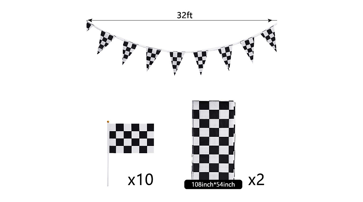 Checkered Flags Set for Racing Party Decorations