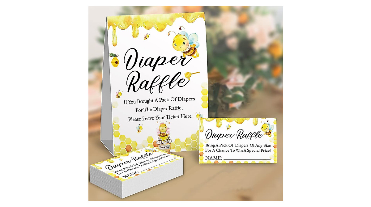 Cute Bee Baby Shower Game Cards - Watercolor Raffle Tickets Kit