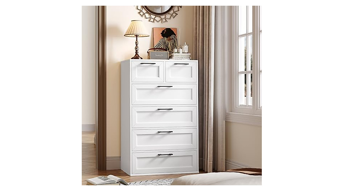 BOTLOG 6 Drawer White Dresser - Modern Storage Solution