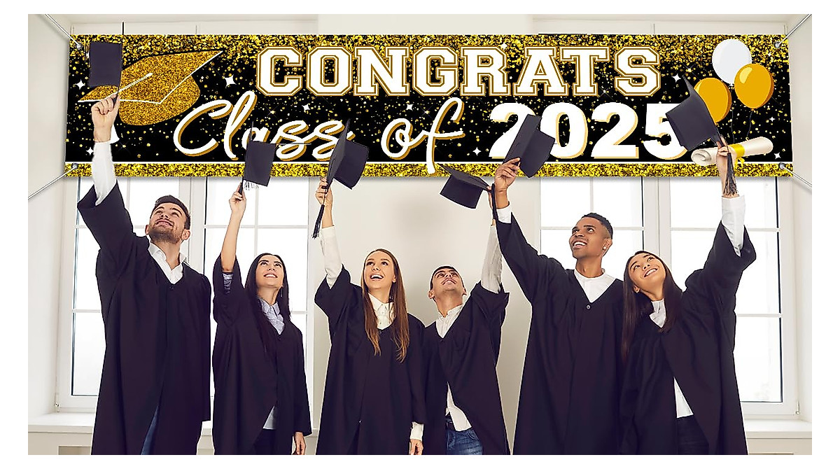 Celebrate Graduation with Gold Congrats Banner - Large 9.8ft Sign