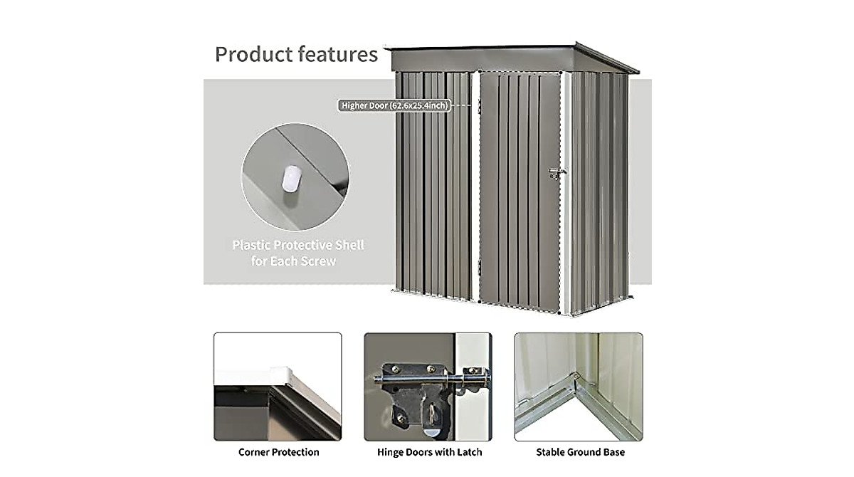 Tensun 5.3x2.8x6 ft Metal Garden Shed with Lockable Door