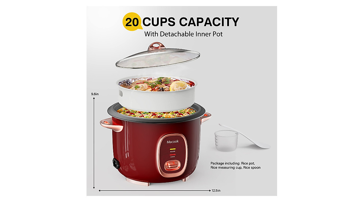 Macook 10-Cup Large Rice Cooker for Families - Red