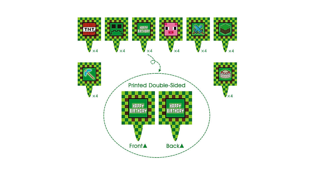 Pixel Miner Cupcake Toppers & Wrappers for Game Theme Birthday Party