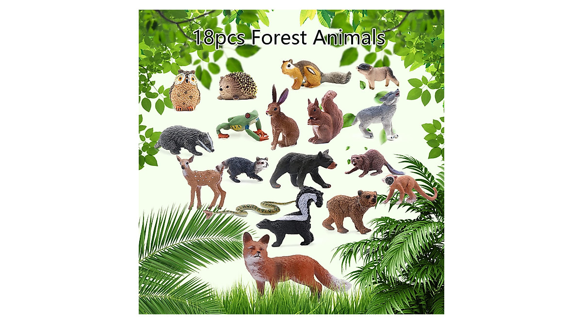 Sratte 26 Pcs Forest Animals Figures Playset,10 Animals Figures 9 Model Trees 3