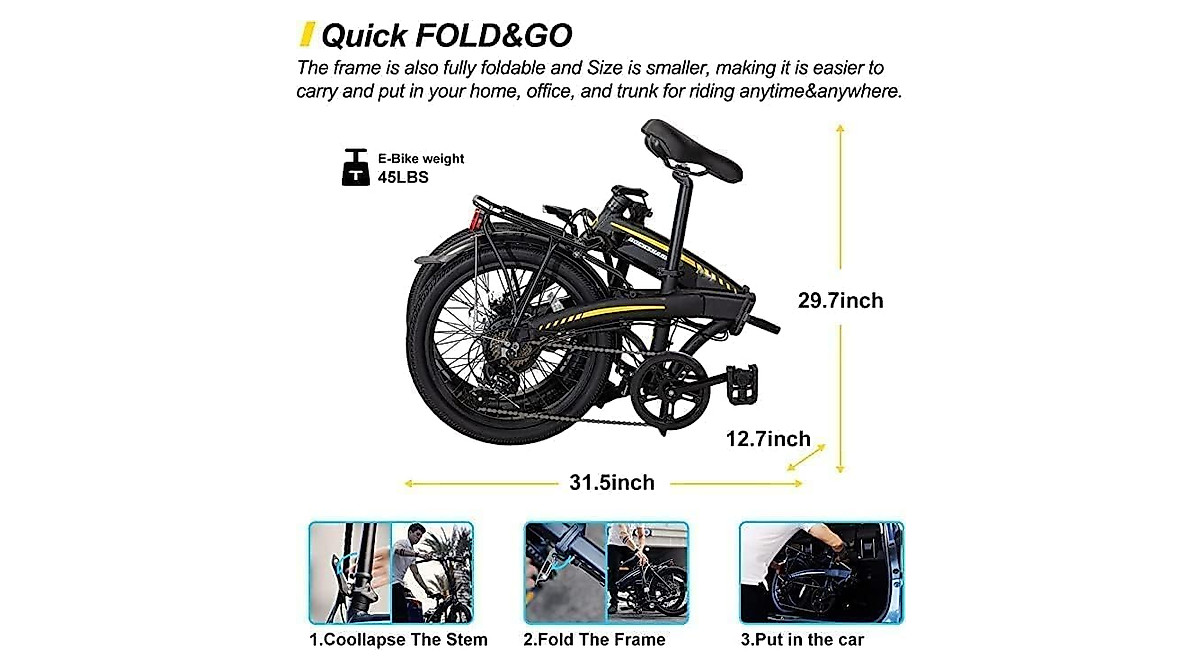 HILAND Rockshark 20-inch Foldable Electric Bike for Adults
