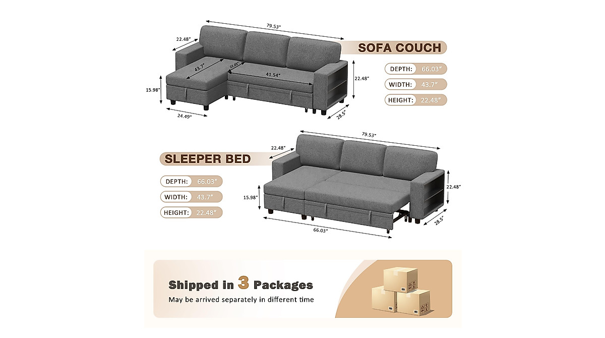 Flamaker Sleeper Sofa: Storage, USB & Bookshelves | Couch