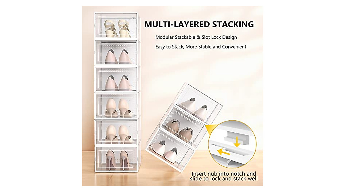 Clear 12 Pack Shoe Organizer Boxes - Space Saving Storage