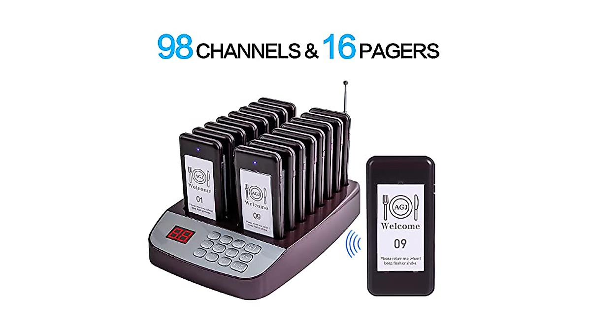 AGJ Restaurant Pager System with 16 Rechargeable Pagers | Fast Queue ...
