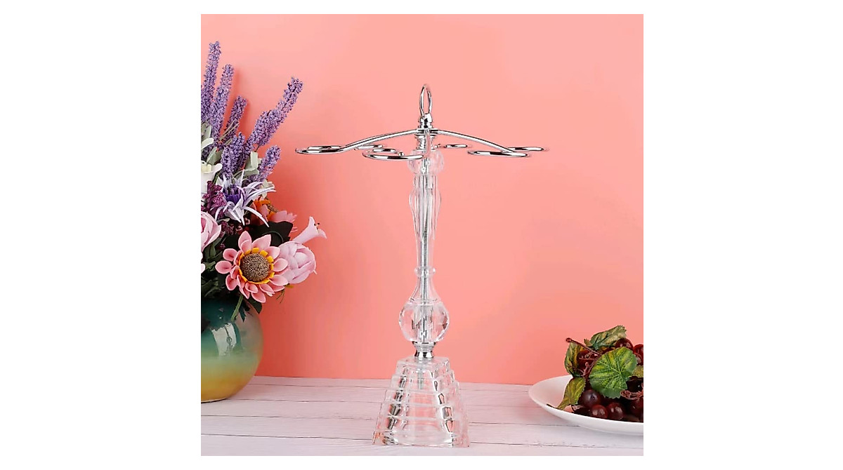 Elegant 6 Holder Crystal Wine Glass Rack - Rotating Tabletop Organizer