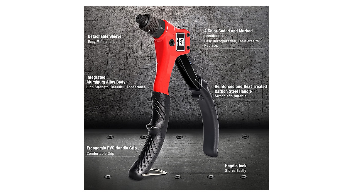 GIANTISAN Rivet Gun Kit with 200 Rivets & 4 Drill Bits - Heavy Duty Tool