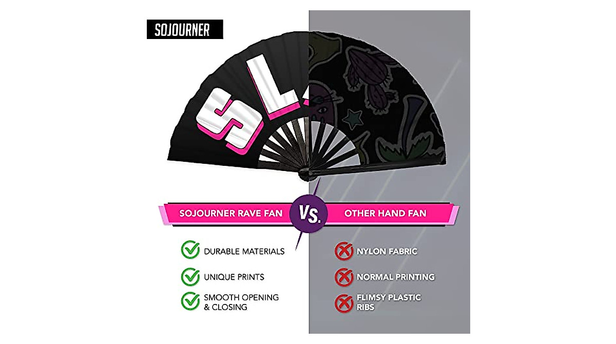 SoJourner Bags Rave Fan - Large Folding Hand Fan for Festivals & Parties