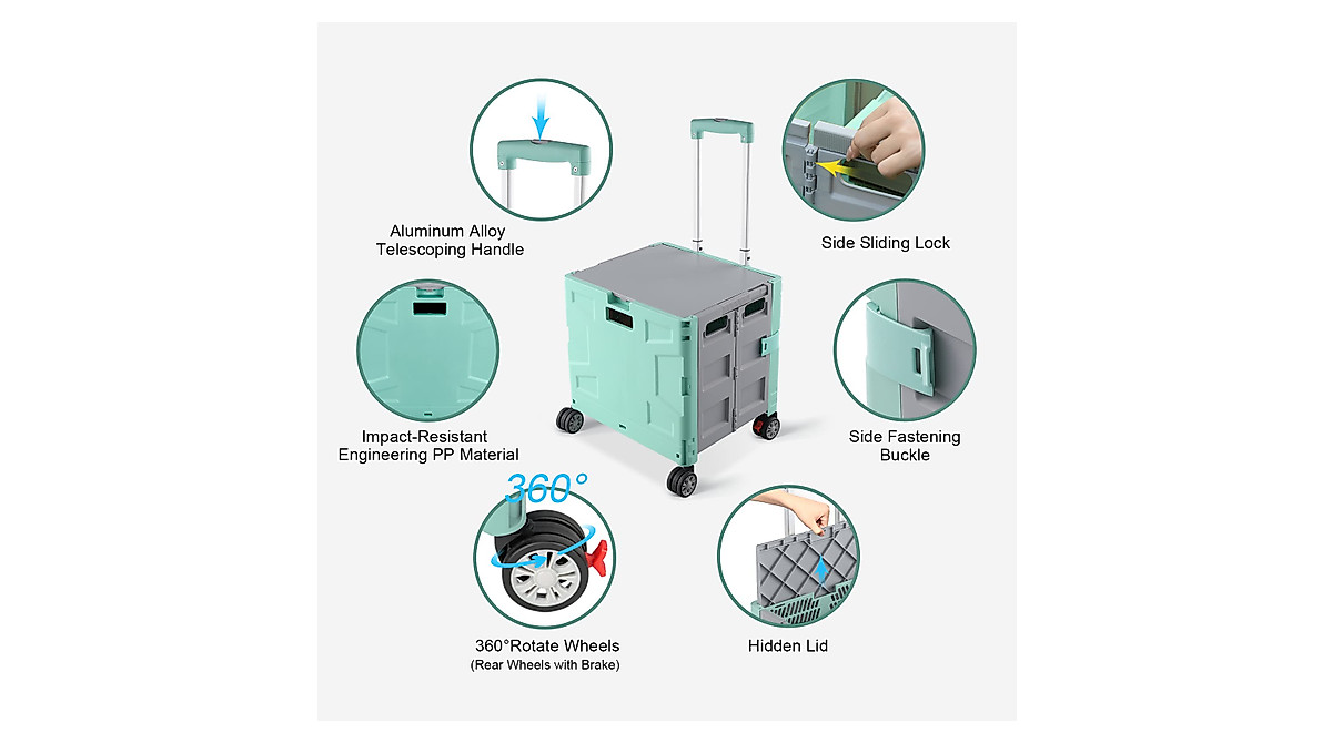 FELICON Folding Utility Cart Portable Rolling Crate with 4 Rotate Wheels