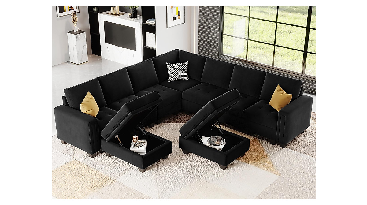Belffin Velvet Modular U Shape Sofa Set with Storage Ottoman