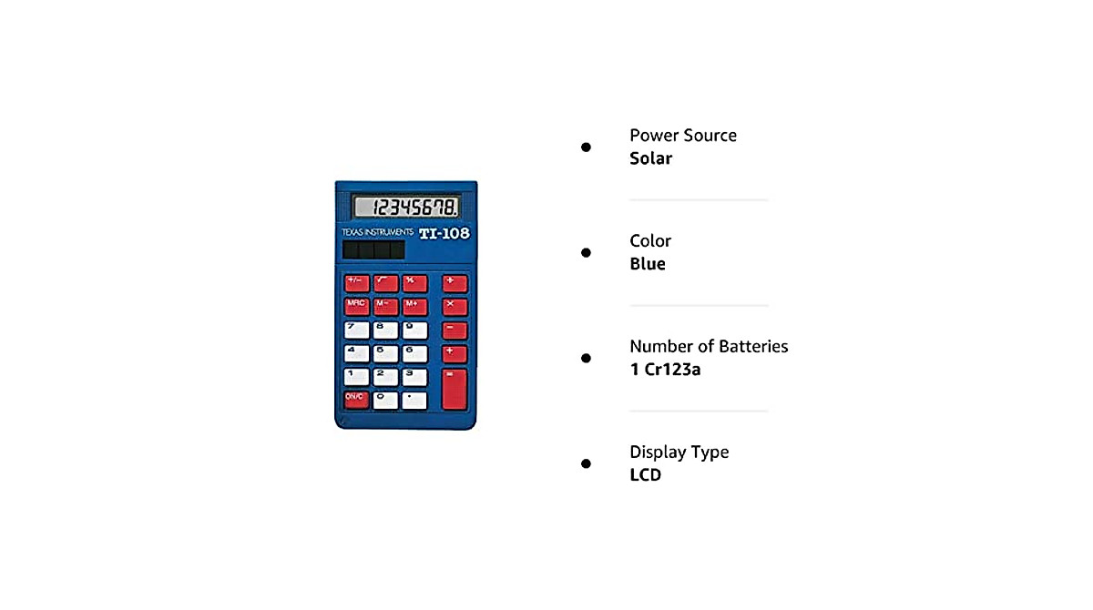 Texas Instruments TI-108 Elementary Calculator for Kids