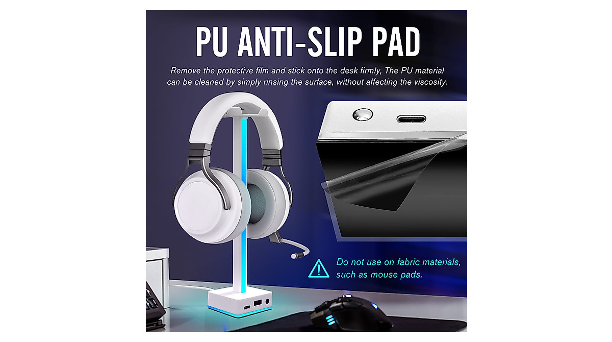 EZDIY-FAB RGB Kopfhörer Ständer,USB LED Lichtleiste Headset Ständer,Desktop Atmosphäre,50 Built-in Farbmodi,Kopfhörerhalter Für Gamer Gaming PC Zubehör Desk-Weiß - 6