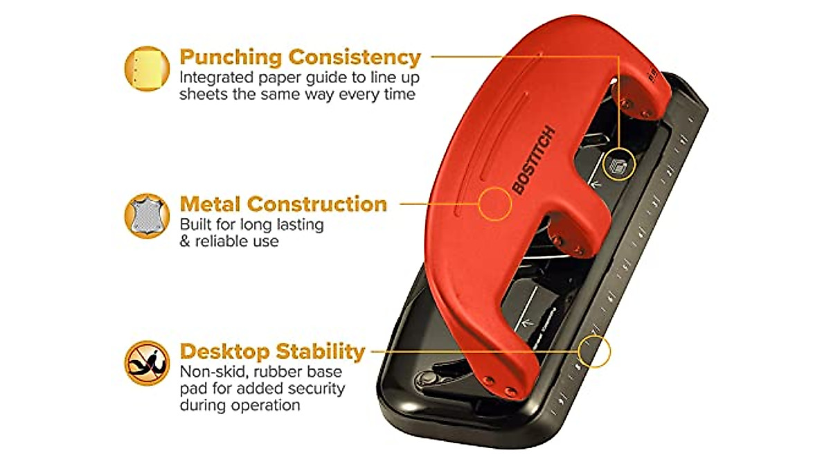 Bostitch Office EZ Squeeze Three Hole Punch - Durable & Compact