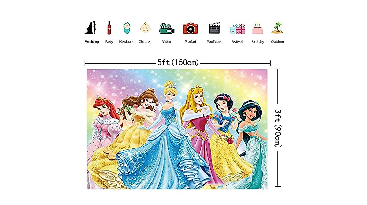 Colorful Princess Backdrop for Birthday & Baby Shower