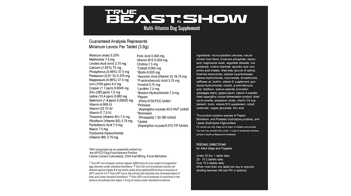 True Beast In Show Dog Multivitamin for Overall Health & Wellness