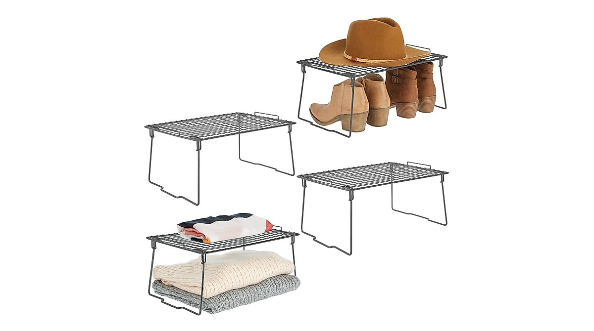mDesign Stackable Metal Shelves - Durable Home Organizer in Gray